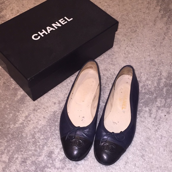 CHANEL Shoes - Black and Blue Chanel Flats